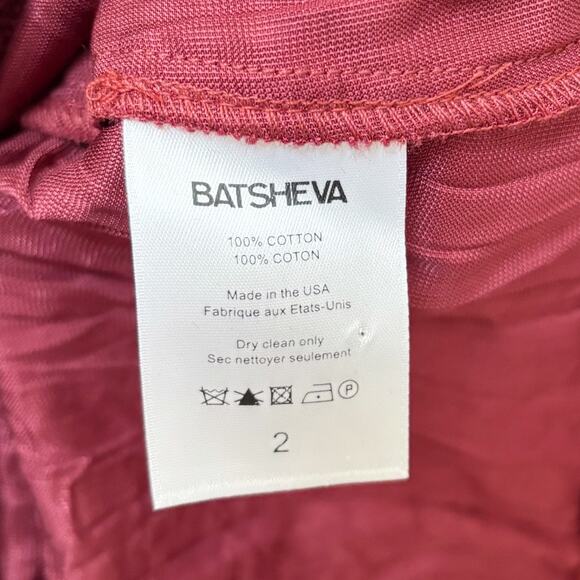 Batsheva Ruffled Plissé Cotton-Velvet Mini Dress 2 Red NEW - Picture 8 of 8